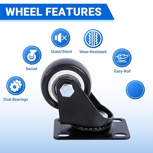 1.5 Inch Fixed and Swivel Casters Set of 4 - Image 4