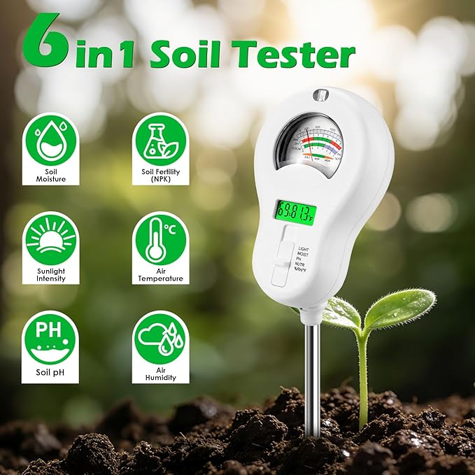 6-in-1 Soil Test Kit with 3 Replaceable Probes, Soil Tester - Image 3