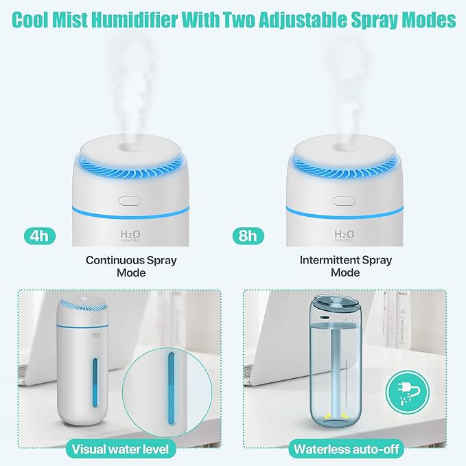 Small Humidifiers for Bedroom Nightstand Room 400ML USB Humidifer Plant Cool - Image 5