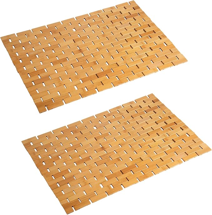Bambo Bath Mat Bathroom Rugs Floor Wood Shower Bathtub Waterproof Non Slip by Fovlaurs