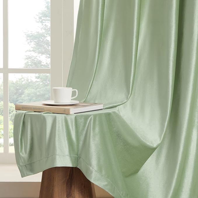 BULBUL Sage Green Velvet Curtains 72 inch Luxury Elegant Living Room Curtain - Image 6