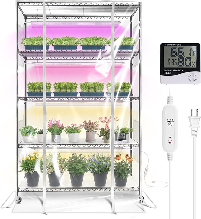 Bstrip Indoor Greenhouse with Grow Light, 5 Tier 47.2"x17.8"x71" Metal Shelf by Bstrip