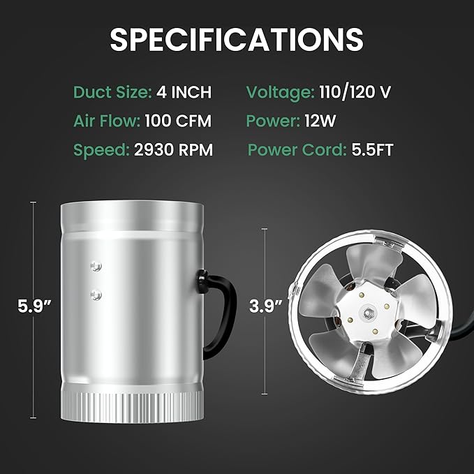 iPower 4 Inch Inline Duct Fan 100 CFM, HVAC Booster Exhaust Ventilation Fan - Image 5