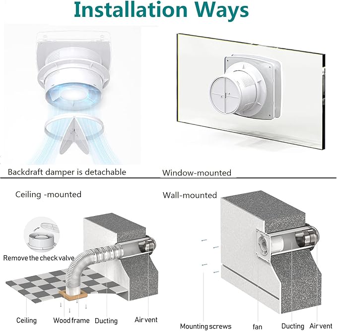 Bathroom Exhaust Fan 141 CFM 6 Inch Home Ventilation Ceiling Window and Wall - Image 6