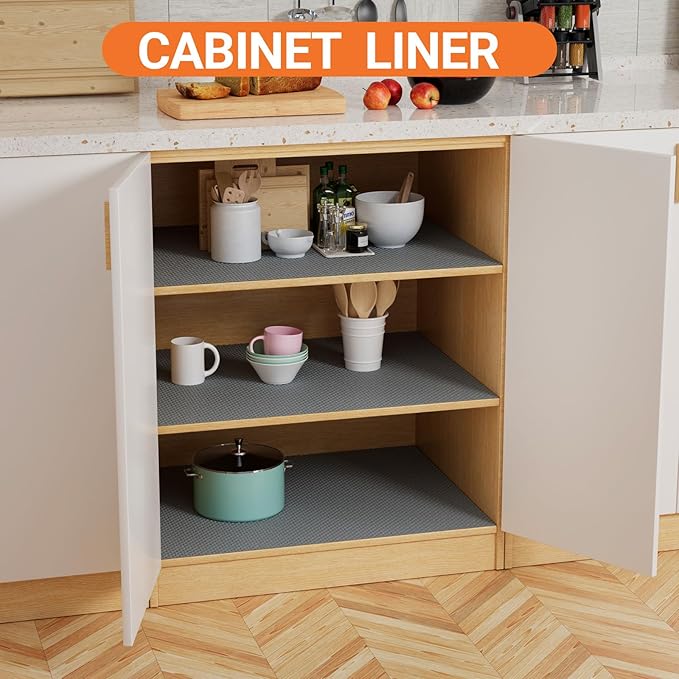 FLPMIX Waterproof Cabinet Shelf Liner: Non-Adhesive Drawer Liners Dark Grey - Image 2