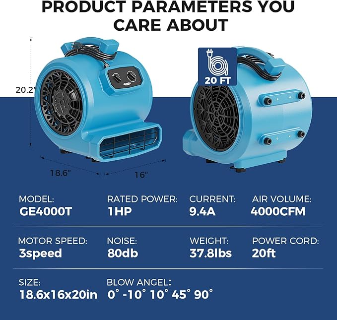 ALORAIR 4000 CFM Air Mover Blower Fan - Image 8