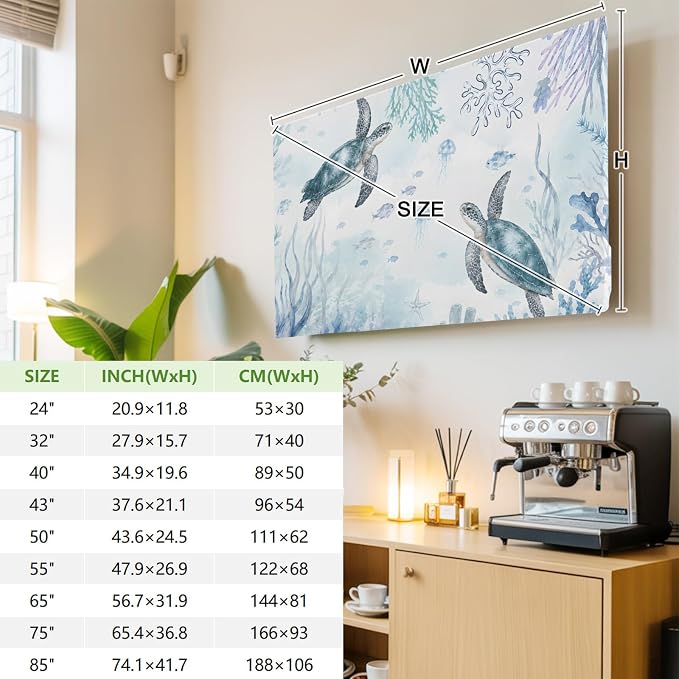 Summer Sea Turtle Fish Coral Indoor TV Cover, Elastic TV Screen Protector - Image 4