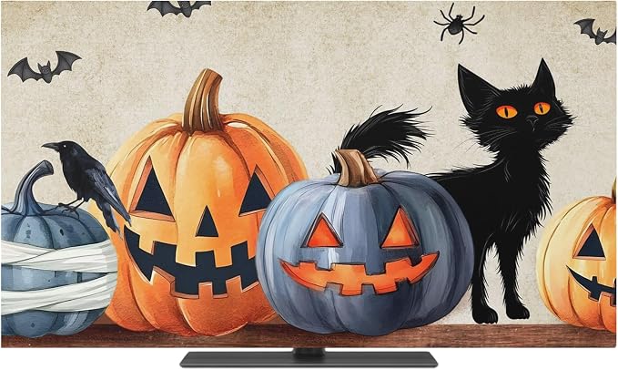 Halloween Pumpkin Ghost Black Cat Indoor TV Cover, Elastic TV Screen Protector - Image 2