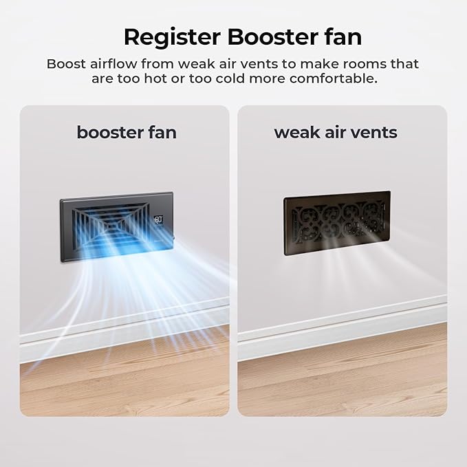 Quiet Register Booster Fan Fits 4" x 10" Register Holes, 10-Speed Smart Heating - Image 2