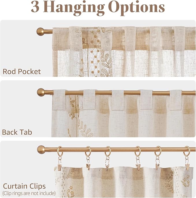 jinchan Belrose Linen Floral Cafe Curtains 54 Inch Length Embroidered Farmhouse - Image 7