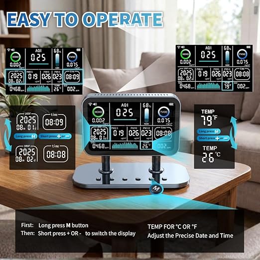 Air Quality Monitor Indoor, 16 in 1 Smart Air Quality Monitor 6" Indoor Air - Image 4