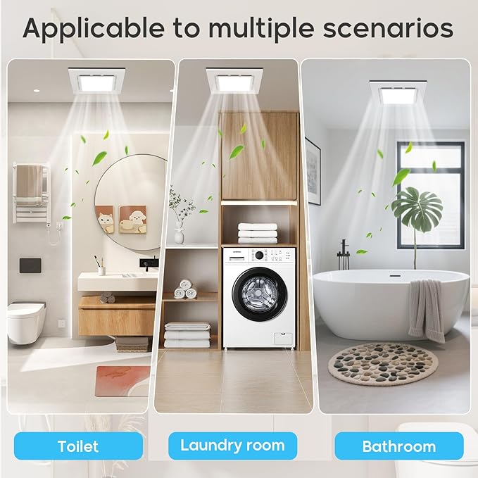 12" Bathroom Exhaust Fan with Light Ultra Quiet Ventilation Fan Combo 1.0 Sone - Image 7