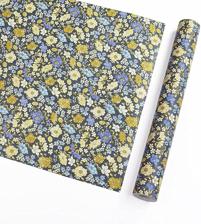 Self Adhesive 70's Vintage Dark Floral Shelf Liner Contact Paper Peel and Stick - Image 3