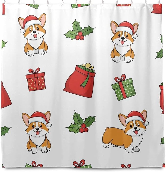 Christmas Corgi Dog White Shower Curtain Liner 72×72 inch - Image 2