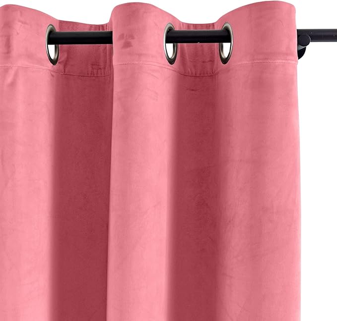 ChadMade Blackout Lined Premium Velvet Curtain Rose 84Wx102L Inch, Eyelet - Image 2