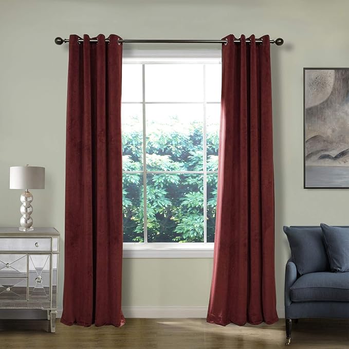 ChadMade Blackout Lined Premium Velvet Curtain Burgundy 50Wx108L Inch, Eyelet by ChadMade