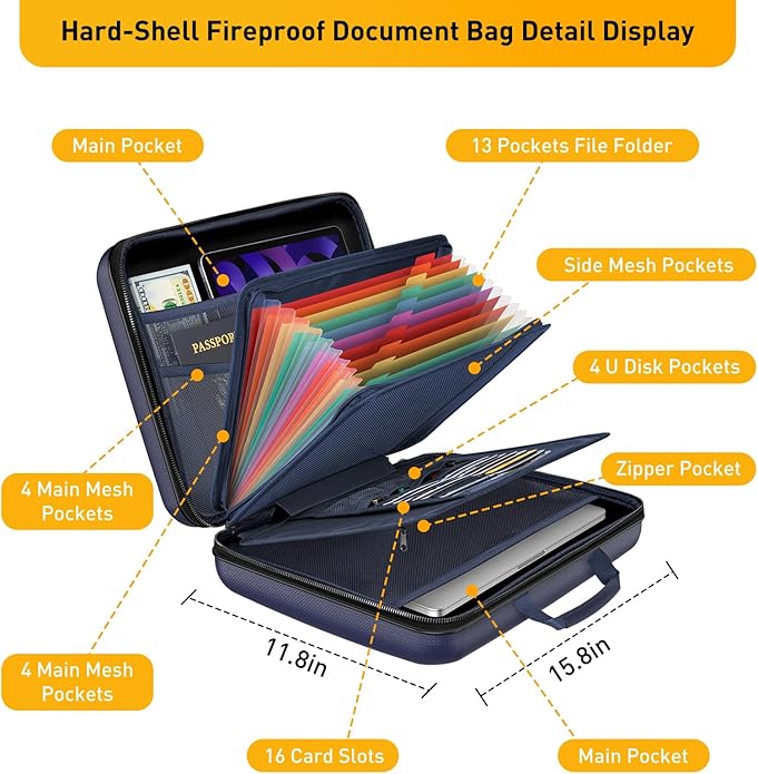 Fireproof Document Organizer Bag, 5200℉ File Organizer Safe Box, Hard Shell - Image 3