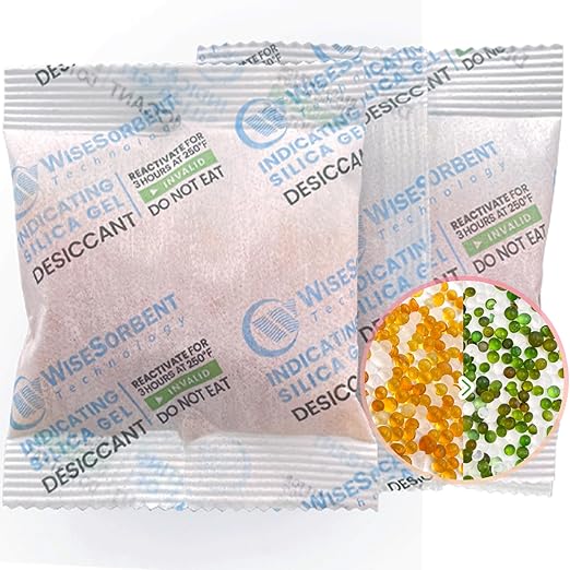 20 Gram Desiccant Packs, Indicating Silica Gel Packets, Rechargeable Moisture by Wisesorb