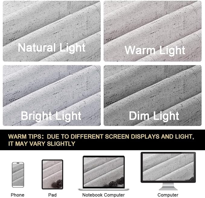 PrinceDeco Linen Texture Curtains Full Blackout Curtains 90 inch Long 2 Panels - Image 6
