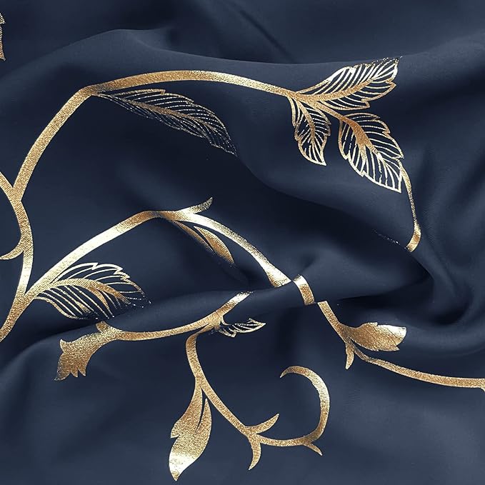 BUHUA Blackout Curtains Gold Foil Print Flower Vine Grommet Drapes, Room - Image 5
