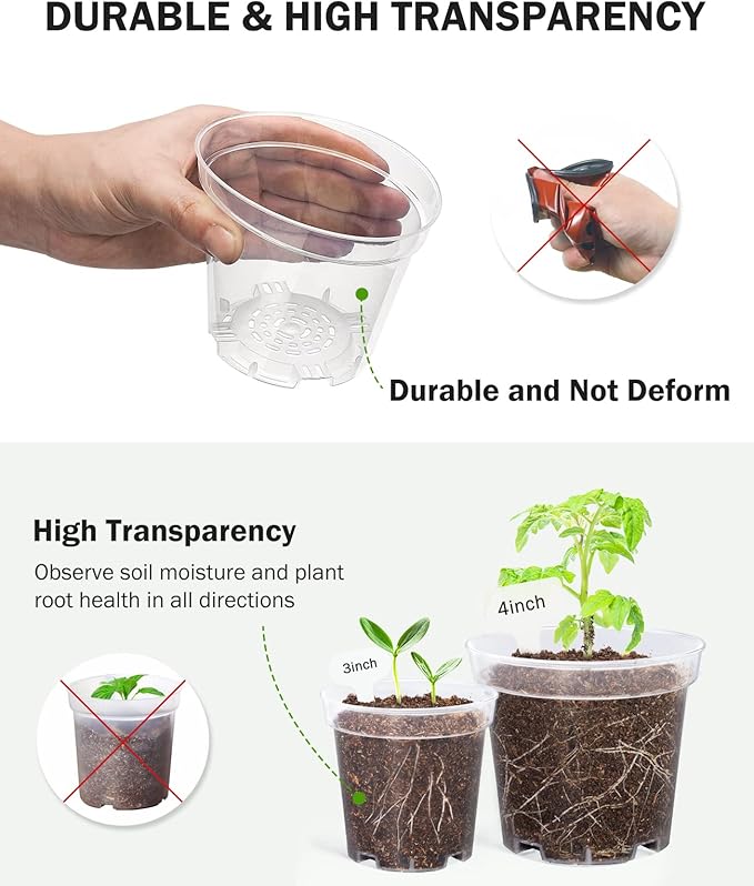 homenote Clear Nursery Pots for Plants, 3 Inch Plant Pot for Planting Plastic - Image 7