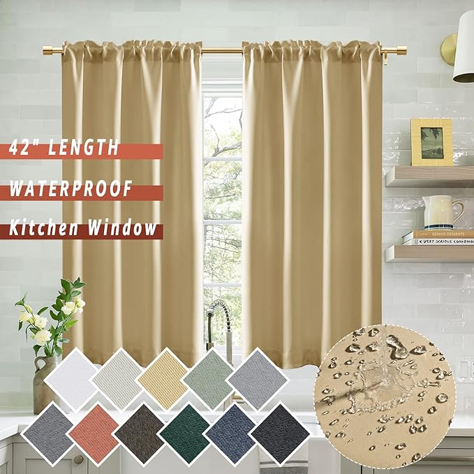 Beige Blackout Curtain Panels 42 Inch Length - Image 3