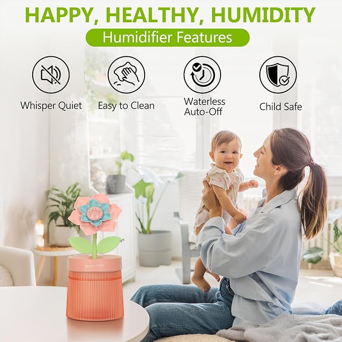 Cute Flower Mini Humidifier, 260ml Portable Small Cool Mist Humidification - Image 3