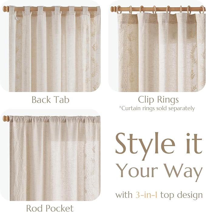 jinchan Belrose Linen Curtains for Bedroom Floral Curtains 84 Inch Length Linen - Image 6