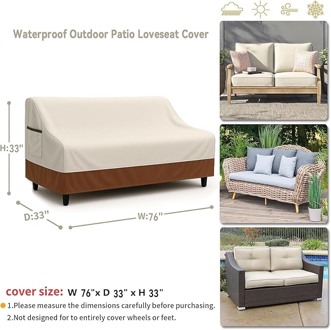 Waterproof Patio Loveseat Cover, 76W x 32.7D x 33H inches Heavy Duty 600D - Image 2