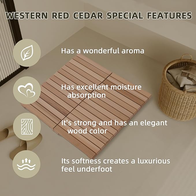 bingaai Cedar Wood Shower Mat, Cedar Wooden Bath Mats, Foldable Wood Bath Mat - Image 2