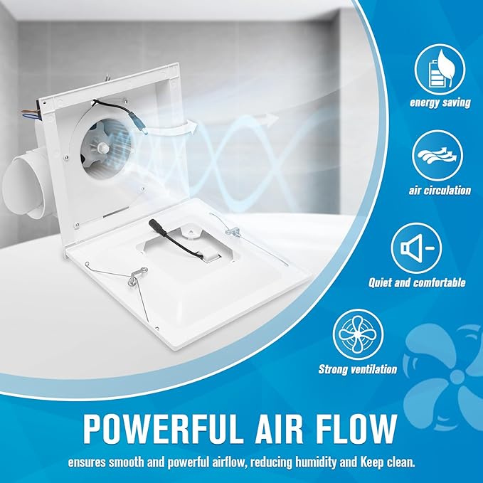 Bathroom Exhaust Fan with Light, Ceiling Mount Square Quiet Bathroom Vent Fan - Image 4