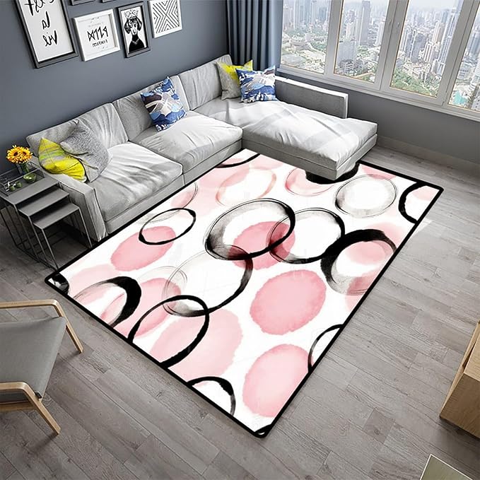 Watercolor Pink Circle Printed Patterns Floor Covering - Image 2