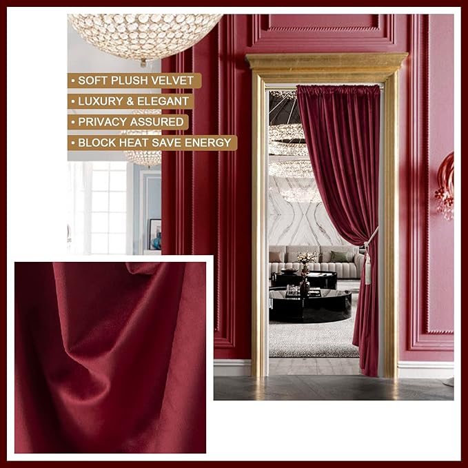 Burgundy Red Valentines Door Doorway Velvet Luxury Curtains - Image 5