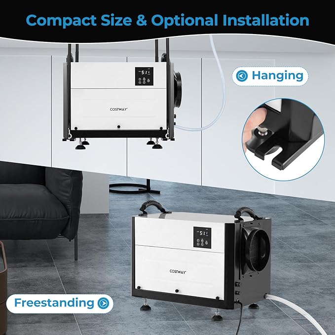 COSTWAY 124 PPD Commercial Dehumidifier, 1300 Sq.Ft Crawl Space Dehumidifier - Image 3