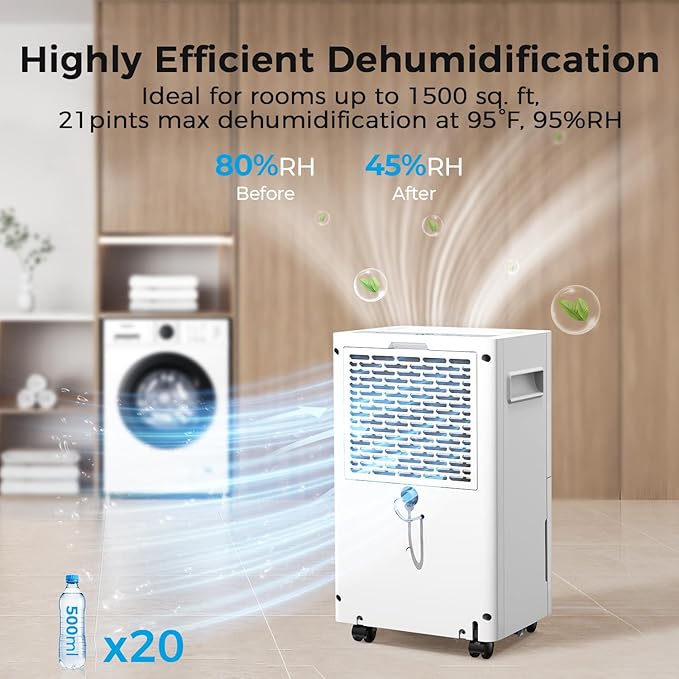 1500 Sq.ft Dehumidifier for Basement, SEAVON 21 Pint Dehumidifiers - Image 2
