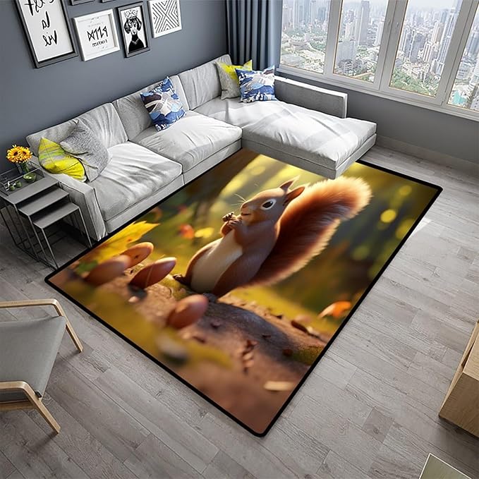 Rug, Squirrel in The Sun Pattern Printing Anti-Slip Backing Area Rugs Stain - Image 2