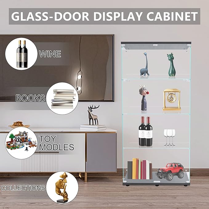 Yoluckea 4 Shelves Glass Display Cabinet - Image 6