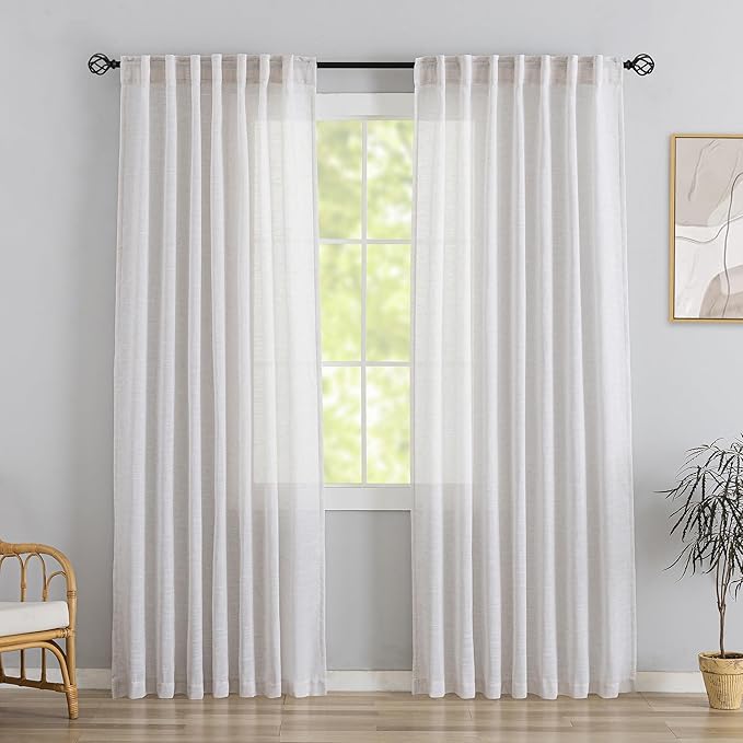 DONREN Off White Back Tab Curtains 90 Inches Long 2 Panels by DONREN
