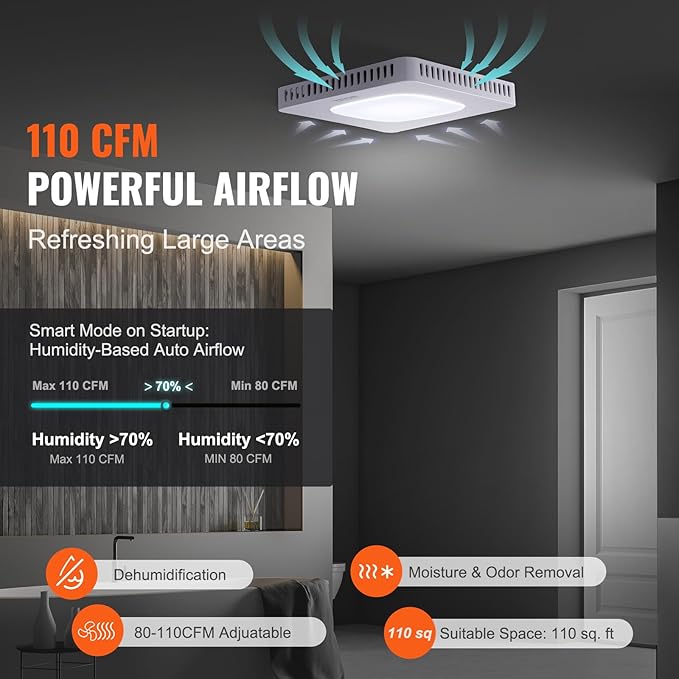 VEVOR Bathroom Exhaust Fan, 110 CFM High-Efficiency Ventilation, Remote Control - Image 5