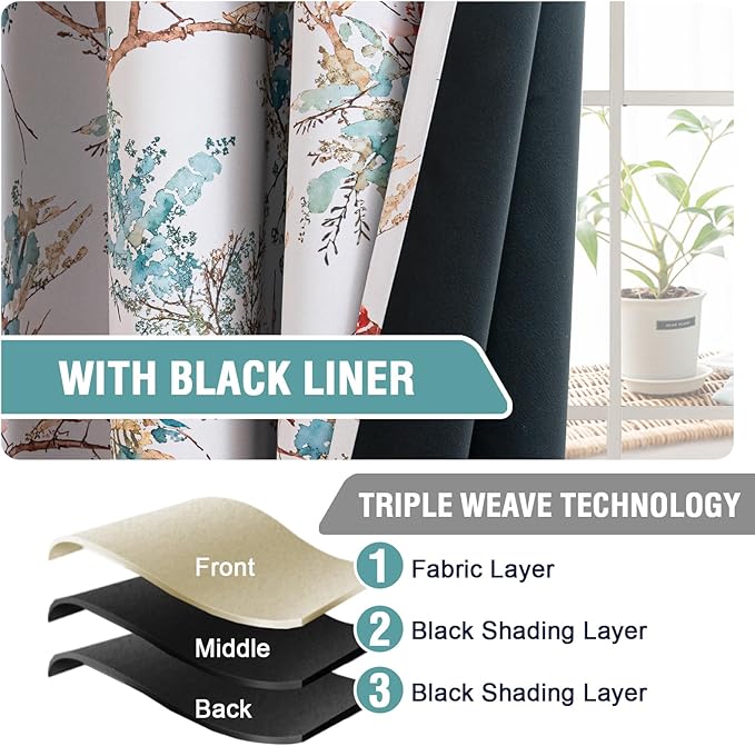 H.VERSAILTEX 100% Blackout Floral Curtains 63 inch Length 2 Panels Vintage - Image 4