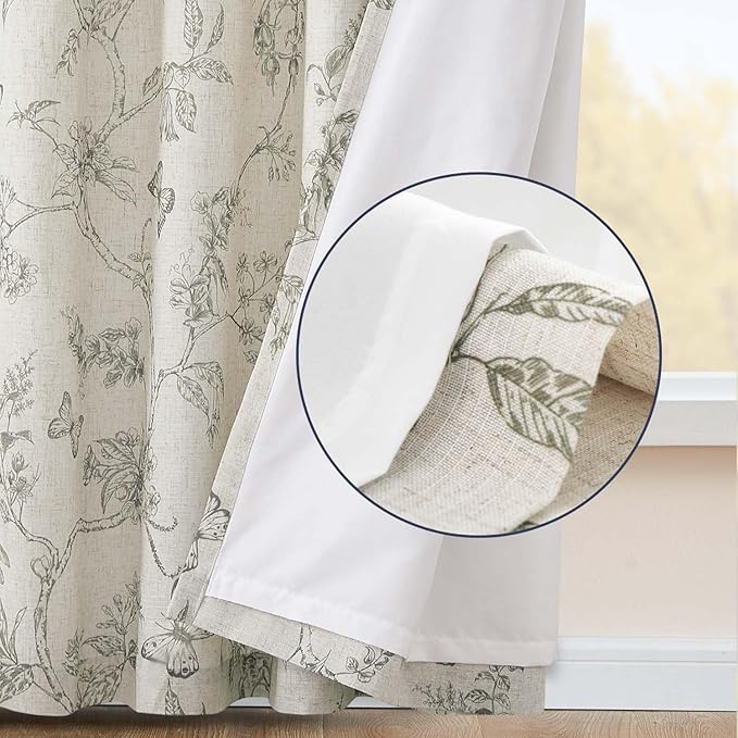 jinchan Floral Curtains Lined Linen Blend Curtain - Image 4