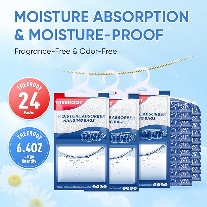24 Pack Moisture Absorbers for Closet, 6.4OZ Hanging Closet Dehumidifier Bags - Image 2