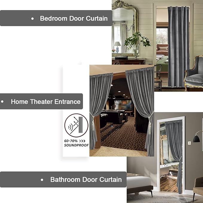 XTMYI Grey Velvet Privacy Room Divider Curtains - Image 6