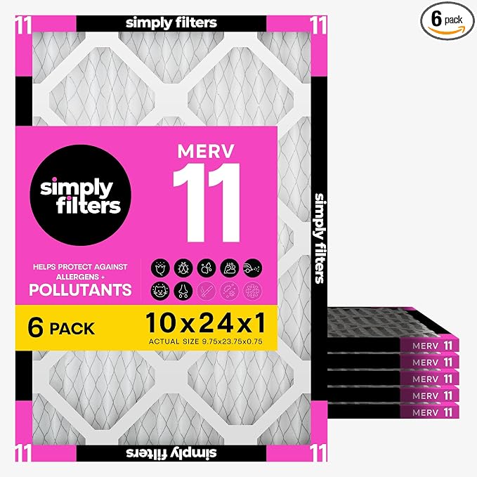 Simply 10x24x1 Air Filter, Merv 11, MPR 1000, 6 Pack, Furnace Air Filter by SimplyFilters