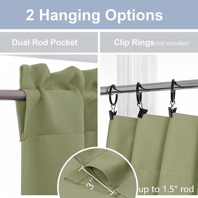 Chyhomenyc Sage Green Short Blackout Curtains 24 Inch Length, Small Kitchen - Image 5
