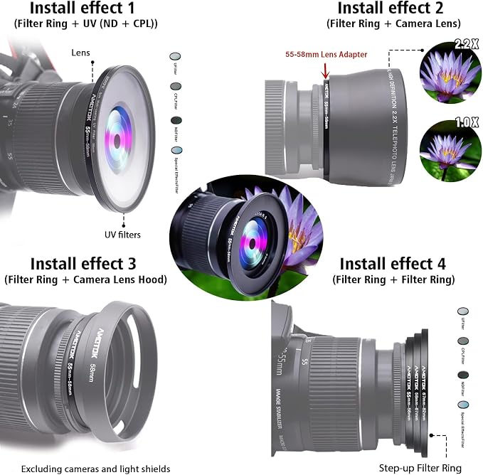 55mm Lens to 58mm Camera Lens Adapter, 55mm to 58mm Filter Step-Up Adapter Ring - Image 6