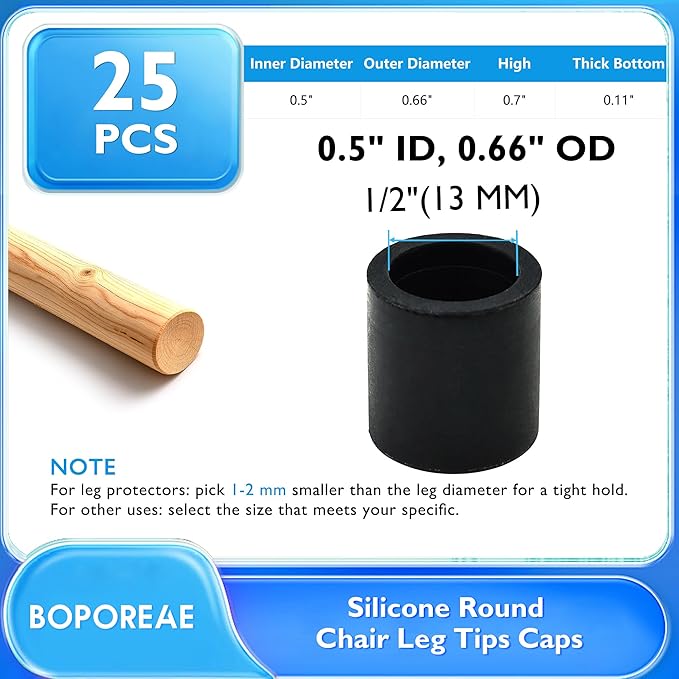 25 Pcs 1/2" Round Chair Leg Tips Caps, Silicone Rubber Furniture Leg Floor - Image 9