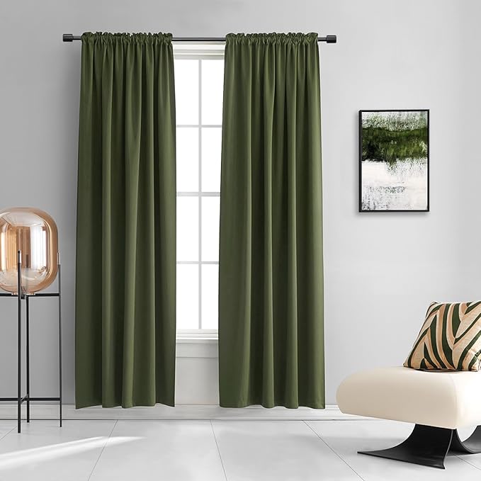 DONREN Dark Olive Green Blackout Window Curtain Panels 80 inche Long, Doorway by DONREN