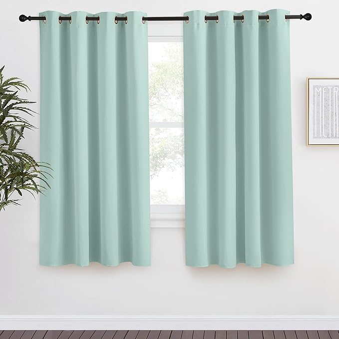 NICETOWN Blackout Curtain 57 inch Length, W55 x L57 Inch, Aqua Blue, 8 Grommets by NICETOWN