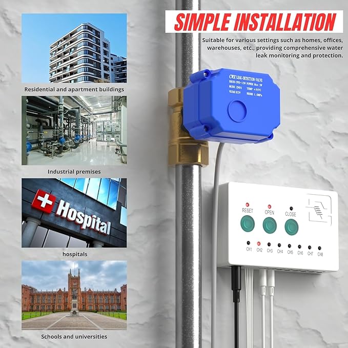 Water Leak Detector with 3/4” Brass Automatic Shut-Off Valve, Leak Alarm System - Image 5